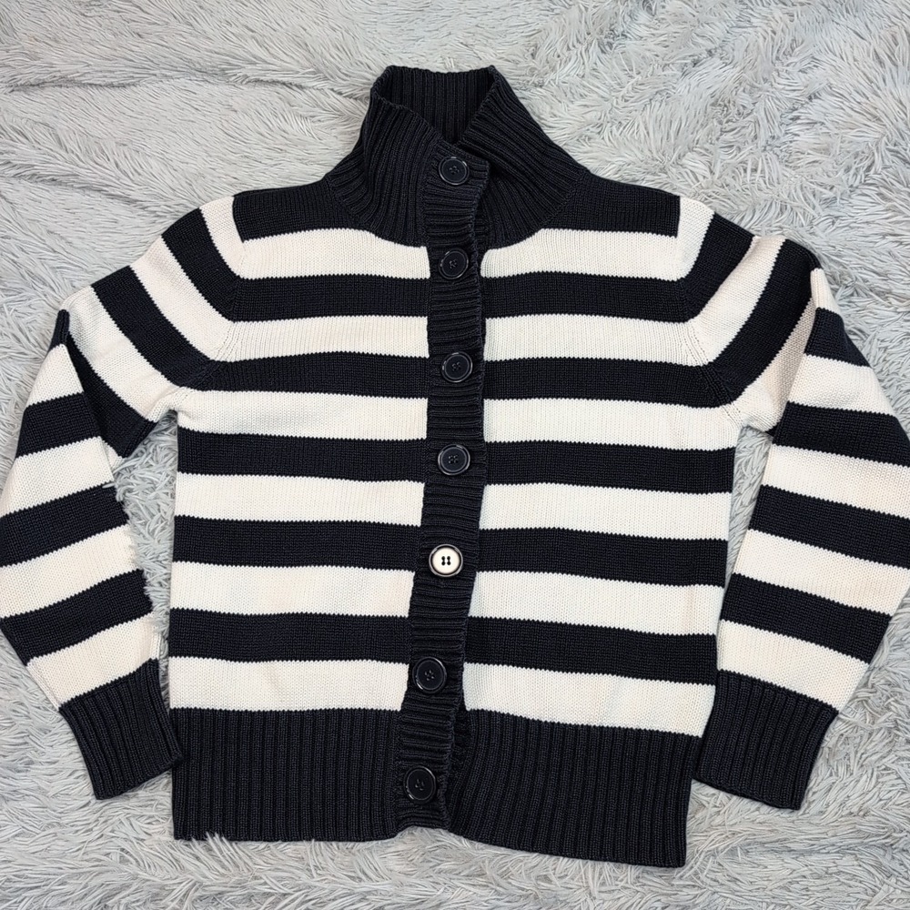 Dressbarn Sweater Womens M Blue Cardigan Button Up Striped Comfort‎ Preppy